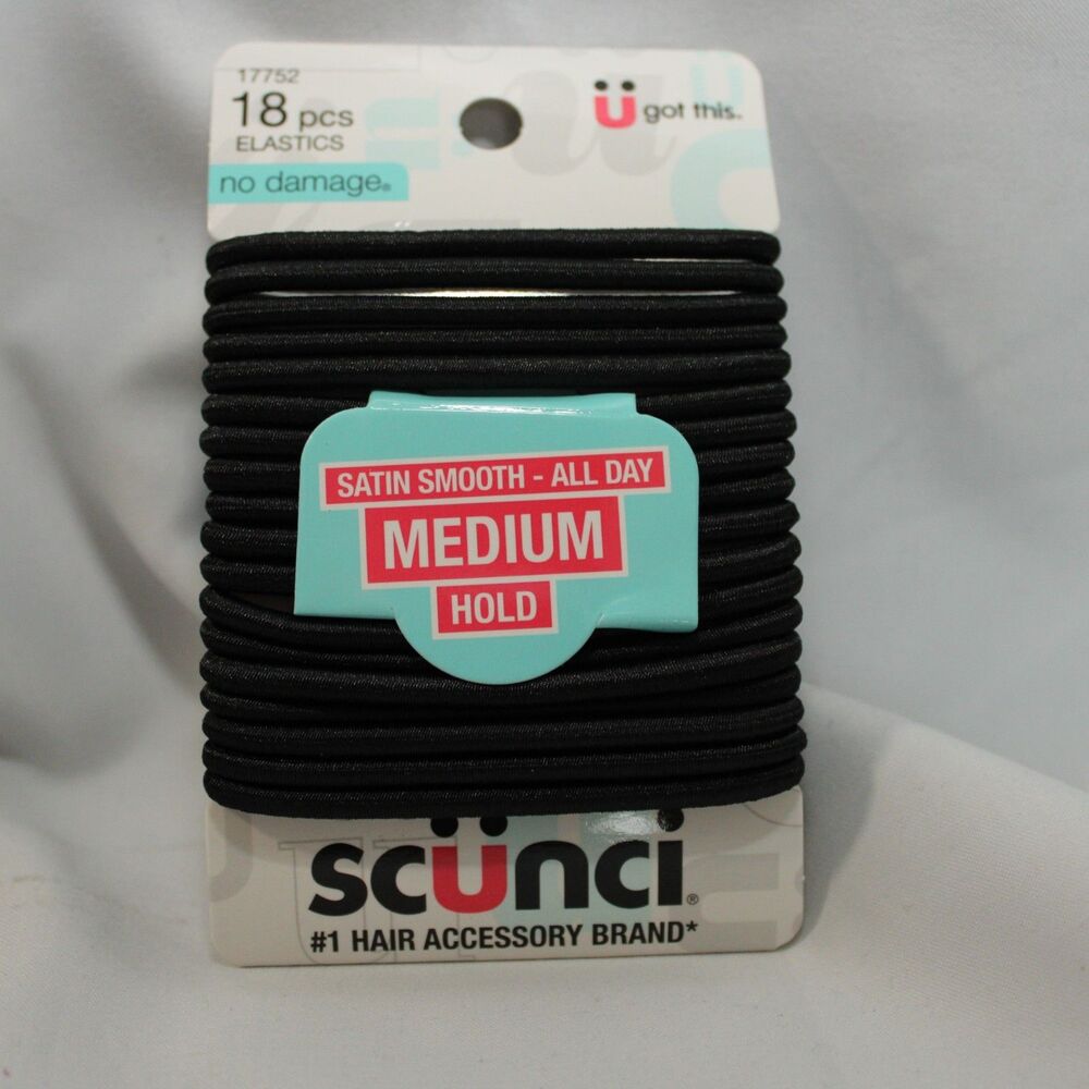 Scunci No Damage satin smooth Medium hold Black Hair Elastics 18 pcs